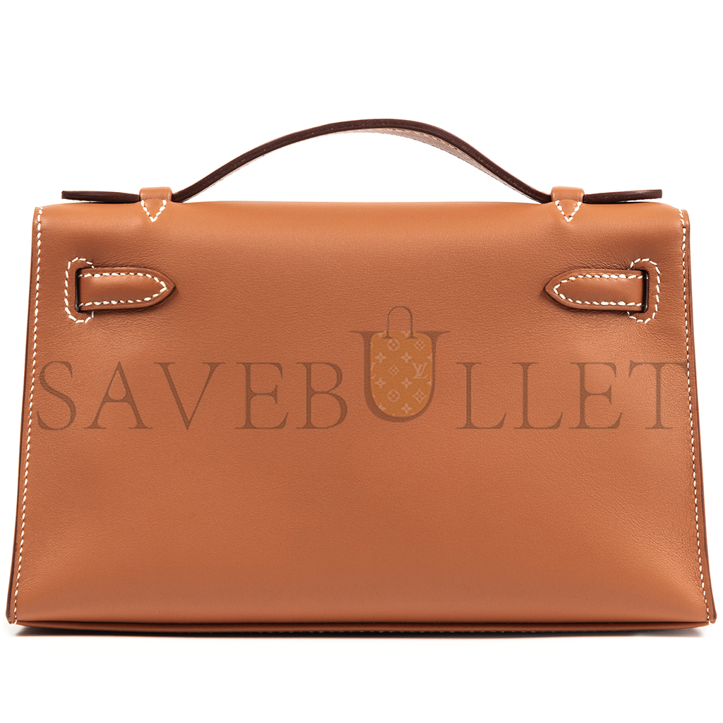 HERMÈS GOLD SWIFT KELLY POCHETTE GOLD HARDWARE (22*14*7cm)